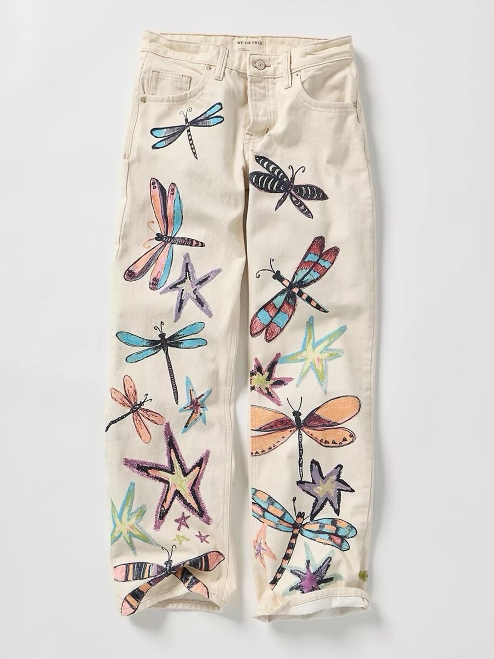 WE THE FREE • Tennessee Dragonfly Printed Low Rise Denim Boyfriend Jeans size 25